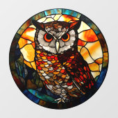 山の夕焼けのフクロウの模造ステンドグラス ウィンドウサイン (シート)