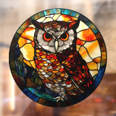山の夕焼けのフクロウの模造ステンドグラス ウィンドウサイン (シート2)