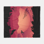 山の夕焼けの上の動物 フリースブランケット (正面(横))