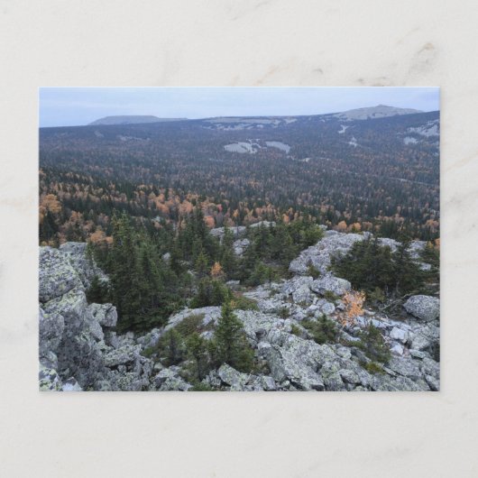 山の多い紅葉の森の写真、山々、 シーズンポストカード (正面)