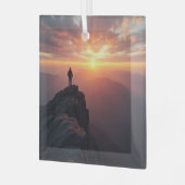 山の威厳のある頂上から見る日の出 ガラスオーナメント (正面左)