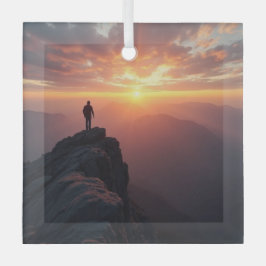山の威厳のある頂上から見る日の出 ガラスオーナメント