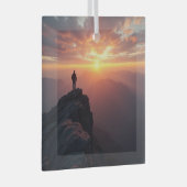 山の威厳のある頂上から見る日の出 ガラスオーナメント (正面右)