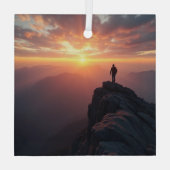 山の威厳のある頂上から見る日の出 ガラスオーナメント (裏面)