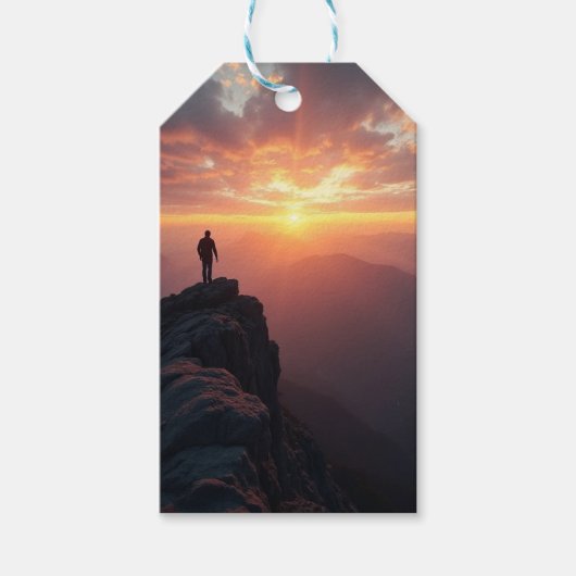 山の威厳のある頂上から見る日の出 ギフトタグ (正面)