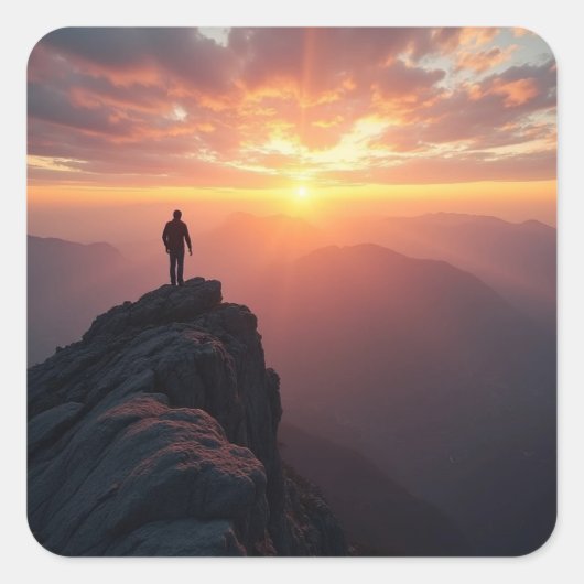 山の威厳のある頂上から見る日の出 スクエアシール (正面)