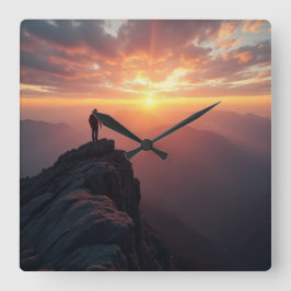 山の威厳のある頂上から見る日の出 スクエア壁時計