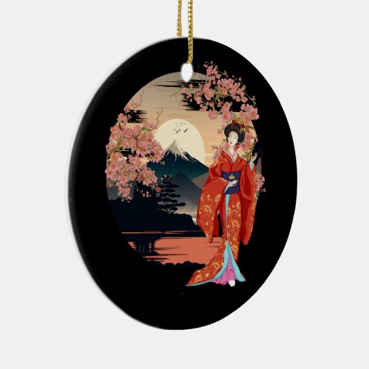 山の富士さくらんぼ花咲き芸者日本のガード セラミックオーナメント (右)
