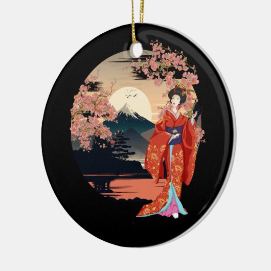 山の富士さくらんぼ花咲き芸者日本のガード セラミックオーナメント (左)