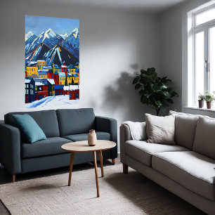 山の小さなアメリカの都市   AI Art ポスター