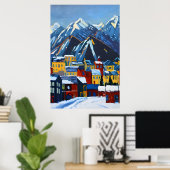 山の小さなアメリカの都市 | AI Art ポスター (ホームオフィス)