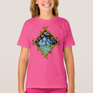 山の小川テントキャンプ夜空星惑星 Tシャツ