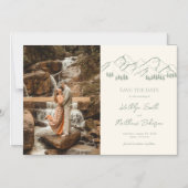 山の屋外セージ緑の結婚式の日付を保存 マグネット招待状 (正面)