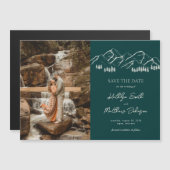 山の屋外セージ緑の結婚式の日付を保存 マグネット招待状 (正面/裏面)