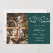 山の屋外セージ緑の結婚式の日付を保存 マグネット招待状 (正面)