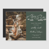 山の屋外セージ緑の結婚式の日付を保存 マグネット招待状 (正面/裏面)