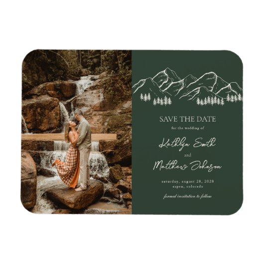 山の屋外セージ緑の結婚式の日付を保存 マグネット (横)