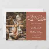 山の屋外テラコッタウェディング日付を保存 マグネット招待状 (正面)