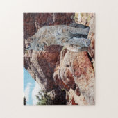 山の岩の間で休むボブキャット ジグソーパズル (縦)