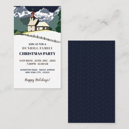 山の教会、クリスマスパーティーのチケット招待状 エンクロージャーカード (正面/裏面)