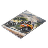 山の斜面を曲がりくねったバイク ノートブック (左側)