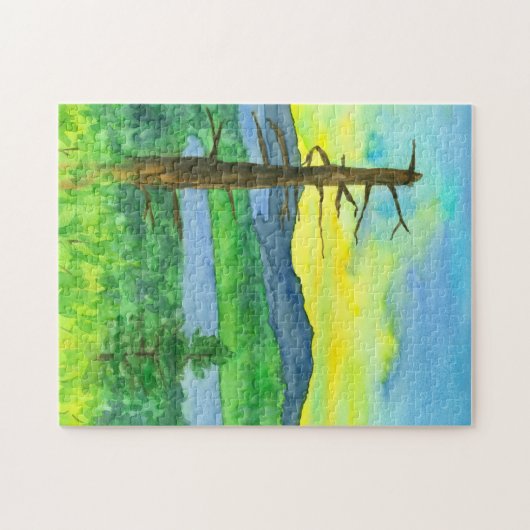 山の日の出の水色風景 ジグソーパズル (横)