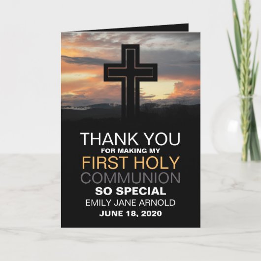 山の日の出、最初の聖餐会ありがとう カード (正面)