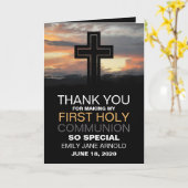 山の日の出、最初の聖餐会ありがとう カード (黄色い花)