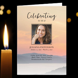 山の日没の写真お祝いの葬式 プログラム