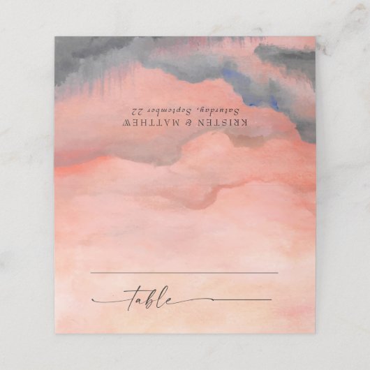 山の日没の水の色素朴結婚の プレイスカード (外部開封)