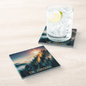 山の日没の署名 ガラスコースター (アングル)