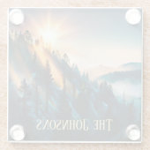 山の日没の署名 ガラスコースター (裏面)