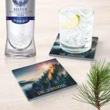 山の日没の署名