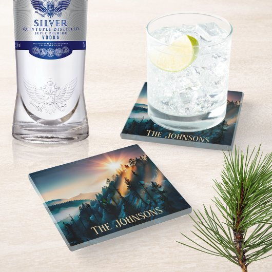 山の日没の署名 ガラスコースター