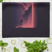 山の日没イラストレーション キッチンタオル (折り畳み)