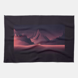 山の日没イラストレーション キッチンタオル