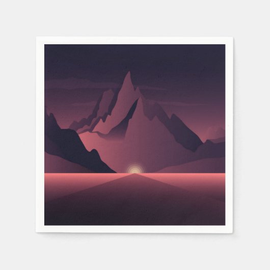 山の日没イラストレーション スタンダードカクテルナプキン (正面)