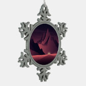 山の日没イラストレーション スノーフレークピューターオーナメント (左)