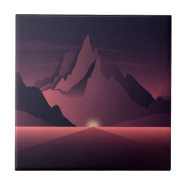 山の日没イラストレーション タイル