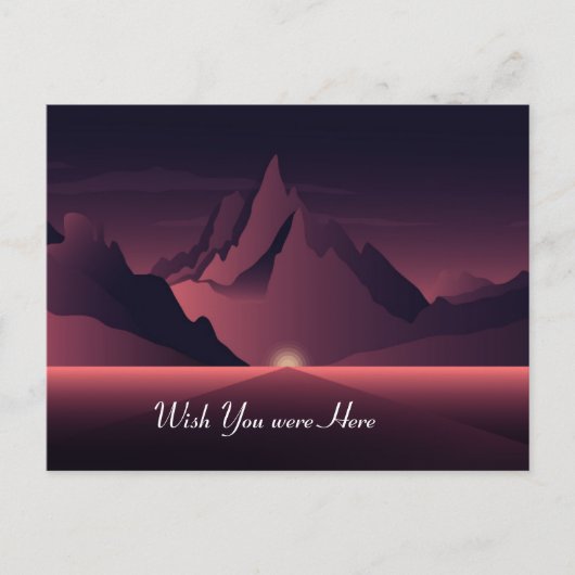 山の日没イラストレーション ポストカード (正面)