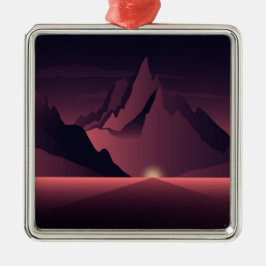 山の日没イラストレーション メタルオーナメント