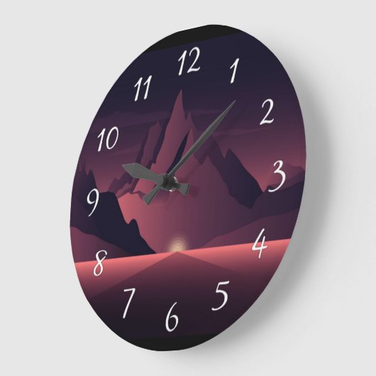 山の日没イラストレーション ラージ壁時計 (傾斜)