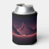 山の日没イラストレーション 缶クーラー (缶正面)