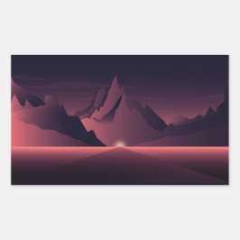 山の日没イラストレーション 長方形シール