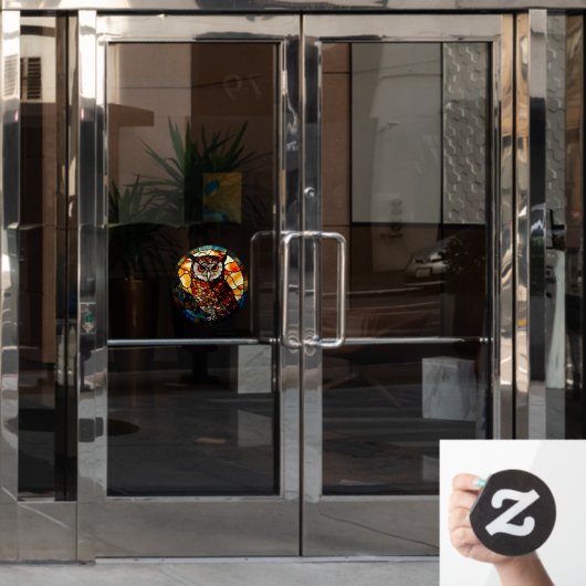 山の日没フクロウフェイクステンドグラス ウィンドウサイン (オフィスドア)