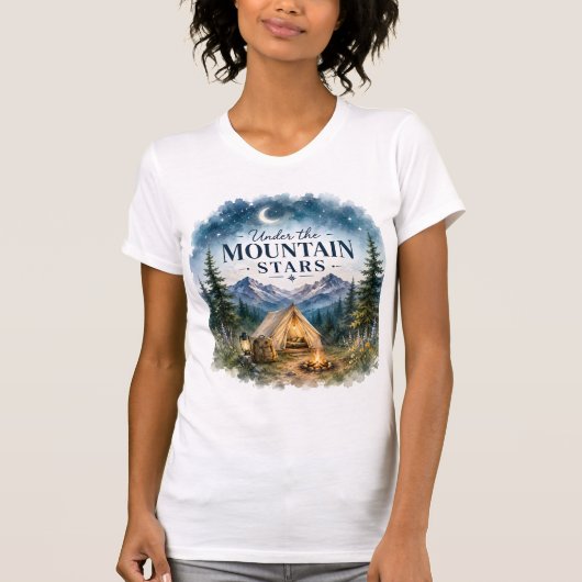 山の星の下でのキャンプの夜 Tシャツ (正面)