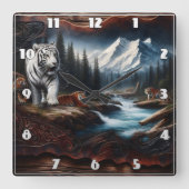 山の景色がベンガルの虎 スクエア壁時計 (正面)