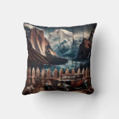 山の景色に囲まれたヴィンテージカー クッション (裏面)