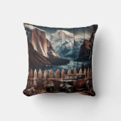 山の景色に囲まれたヴィンテージカー クッション (正面)