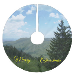 山の景色のクリスマスツリースカート ブラッシュドポリエステルツリースカート